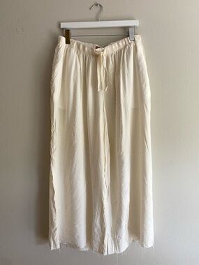 Urban Outfitters Wide Leg Flowy Drawstring Pants Cream Size Large Raw Hem